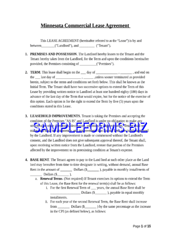 Minnesota Commercial Lease Agreement doc pdf free